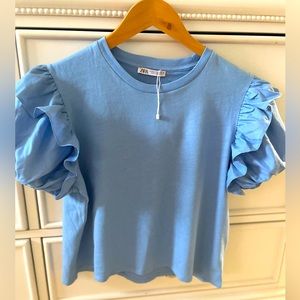 Zara blue puff sleeve top